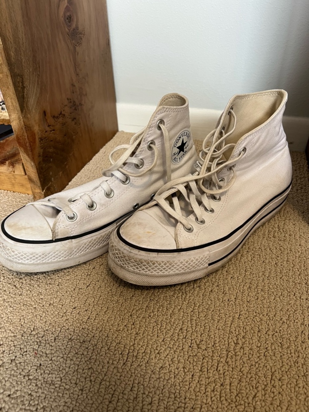Converse High Top Lifted Sneakers - White Canvas with Black Trim